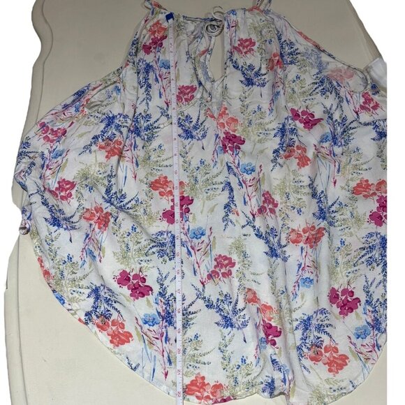 Lush Floral Halter Top, Keyhole Opening in Front, Tie Back Closure Size Small - Picture 9 of 12